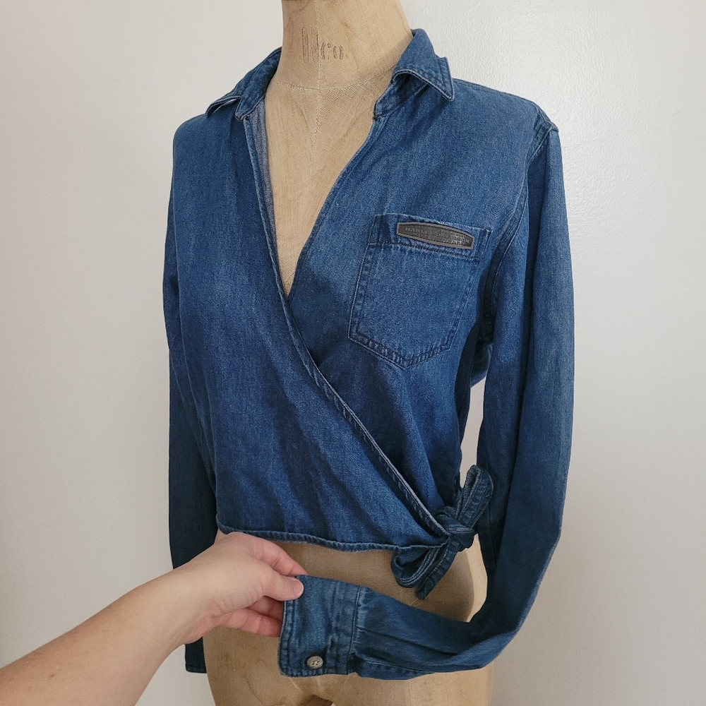 Harley Davidson Womens Denim Wrap Tie Belt Top 100% Cotton S Motorcycle Street - Picture 6 of 13